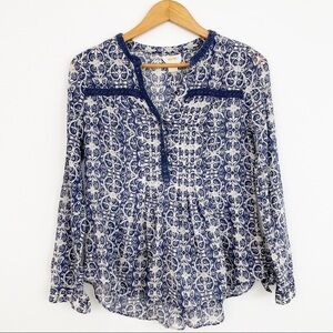 Anthropologie Maeve Boho Blue Floral Peasant Long Sleeves Top Size 0
